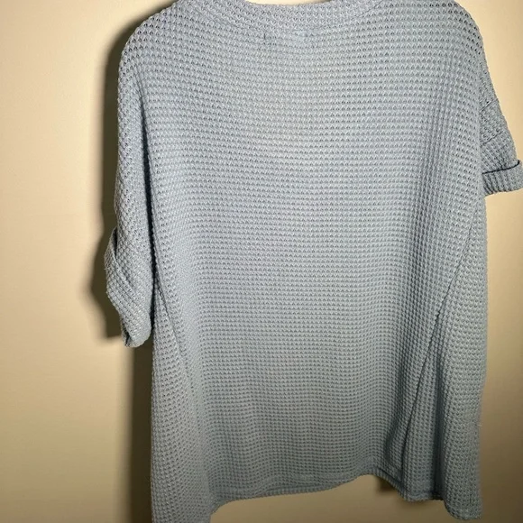 Chic Soul Light Blue Waffle Weave Top 1X - Picture 5 of 5